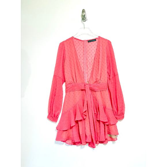 For Love & Lemons Tarta Long Sleeve Mini Dress in Flamingo - Picture 2 of 6